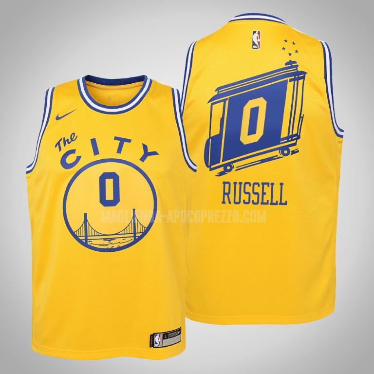 bambini maglia golden state warriors di d'angelo russell 0 giallo hardwood classics