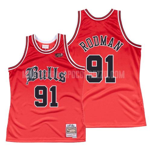uomo maglia chicago bulls di dennis rodman 91 rosso old english 1997-98