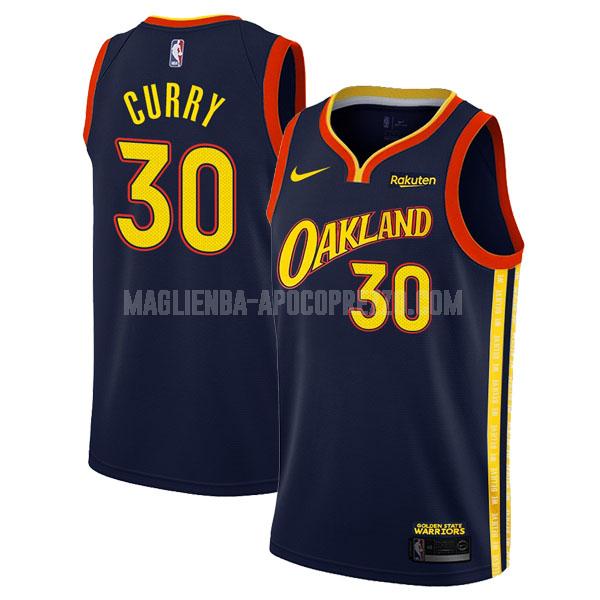 uomo maglia golden state warriors di stephen curry 30 blu navy city edition 2020-21