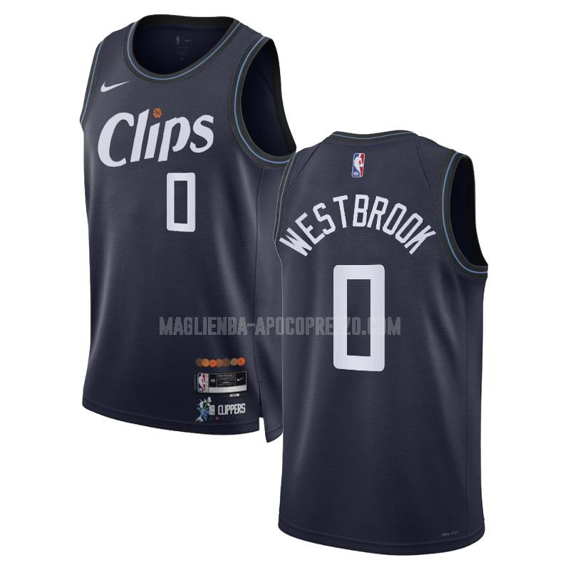 uomo maglia los angeles clippers di russell westbrook 0 blu navy city edition 2023-24
