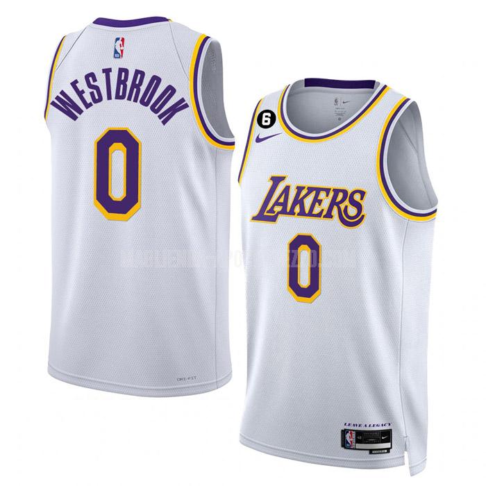 uomo maglia los angeles lakers di russell westbrook 0 bianco association edition 2022-23