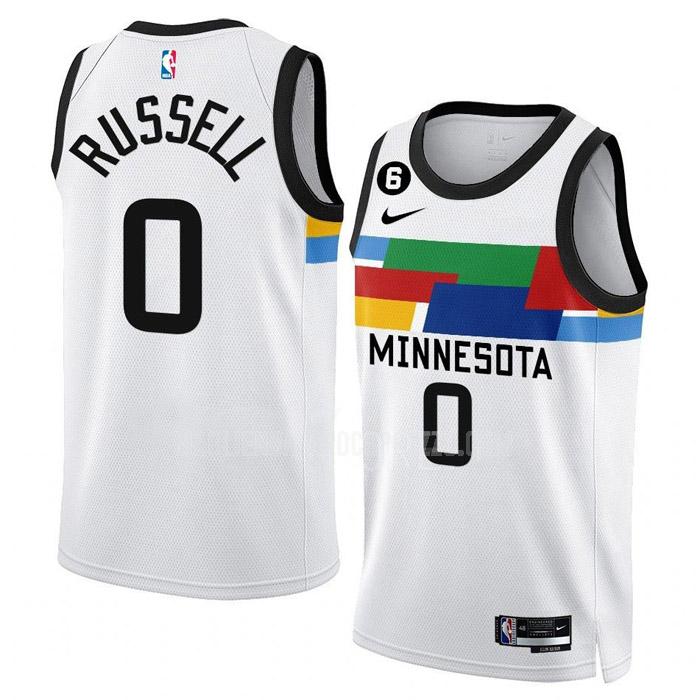 uomo maglia minnesota timberwolves di d'angelo russell 0 bianco city edition 2022-23