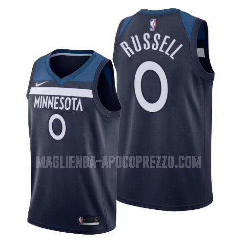 uomo maglia minnesota timberwolves di d'angelo russell 0 blu navy icon 2019-20