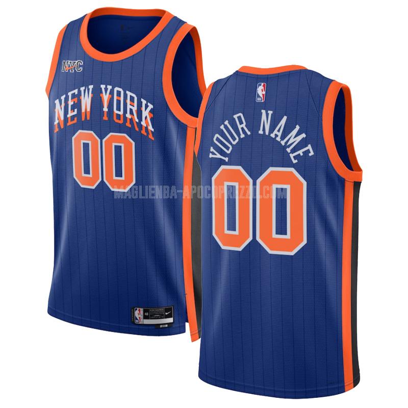 uomo maglia new york knicks di custom 0 blu city edition 2023-24