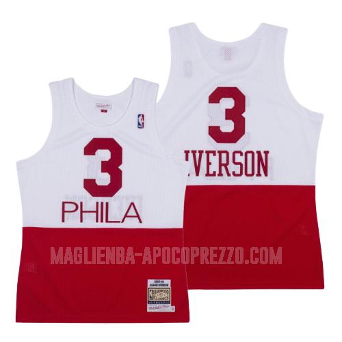 uomo maglia philadelphia 76ers di allen iverson 3 rosso bianco hardwood classics