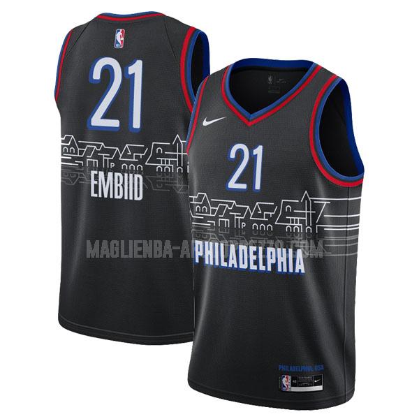 uomo maglia philadelphia 76ers di joel embiid 21 nero city edition 2020-21