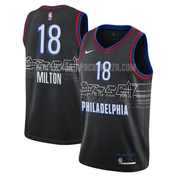 uomo maglia philadelphia 76ers di shake milton 18 nero city edition 2020-21